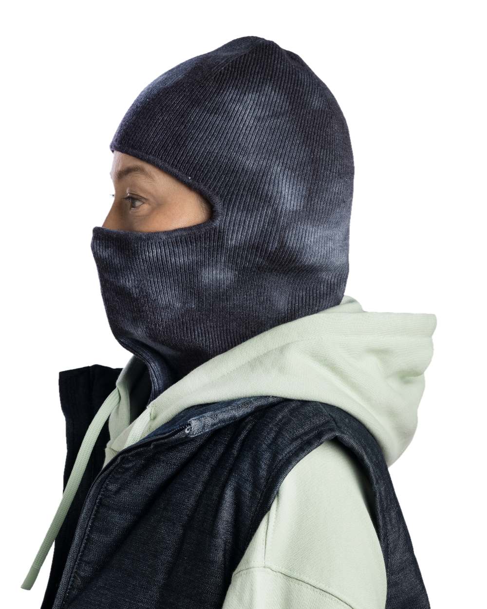 Cobalt Coloured Buff Nilan Knitted Balaclava on white background 