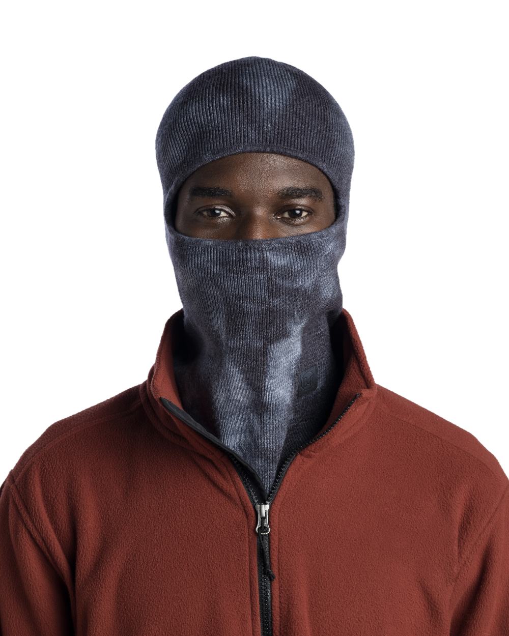 Cobalt Coloured Buff Nilan Knitted Balaclava on white background 