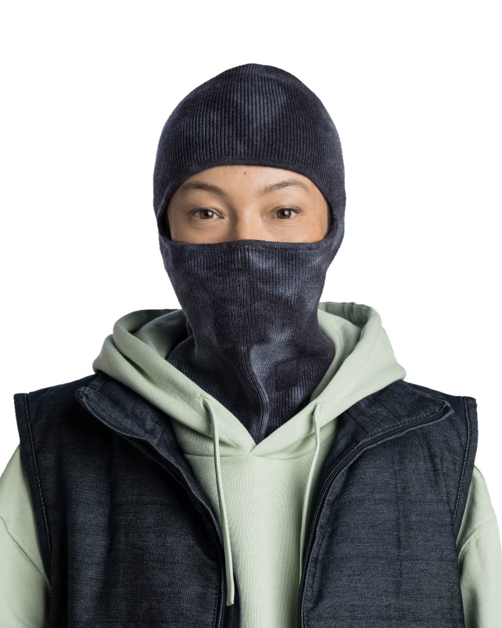 Cobalt Coloured Nilan Buff Knitted Balaclava on white background 