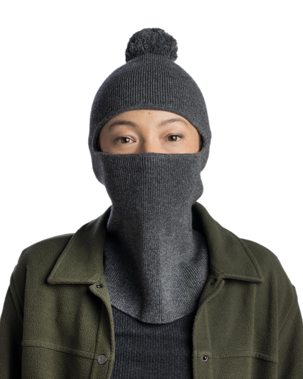 Grey Melange Coloured Nilan Buff Knitted Balaclava on white background 