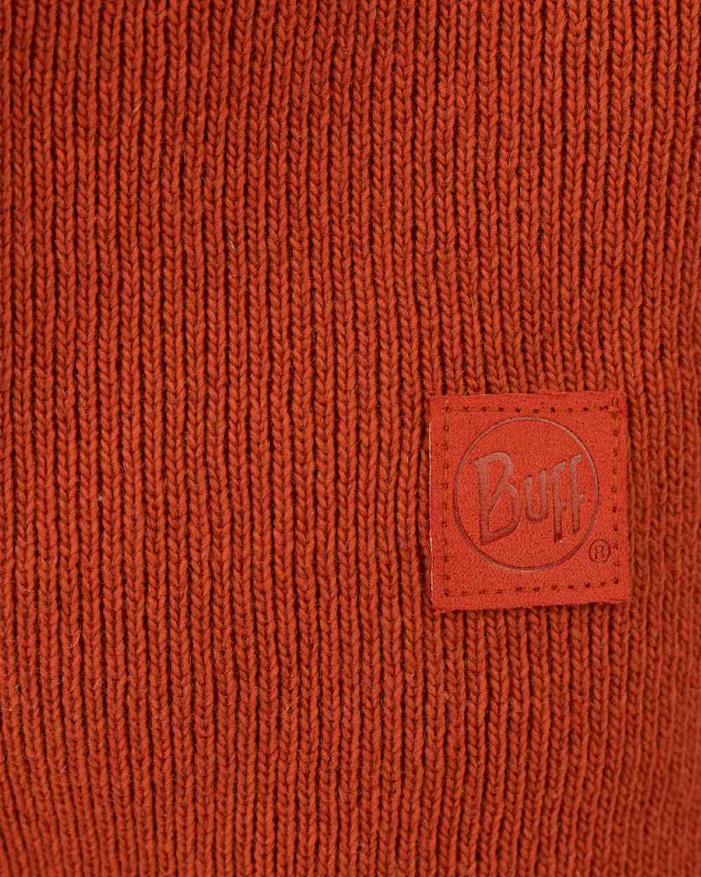 Orange Red Coloured Buff Nilan Knitted Balaclava on white background 