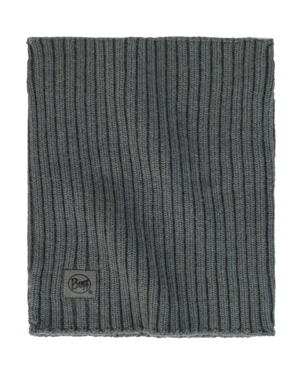 Grey coloured Buff Norval Merino Wool Knitted Neck Warmer on white background 