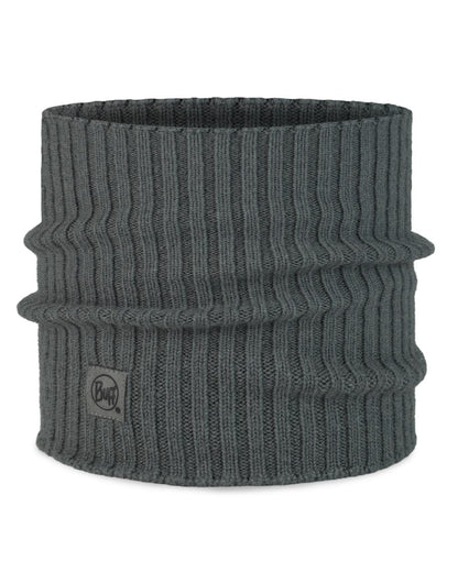 Grey coloured Buff Norval Merino Wool Knitted Neck Warmer on white background 