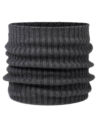 Heather Grey Coloured Buff Norval Merino Wool Knitted Neck Warmer on white background 