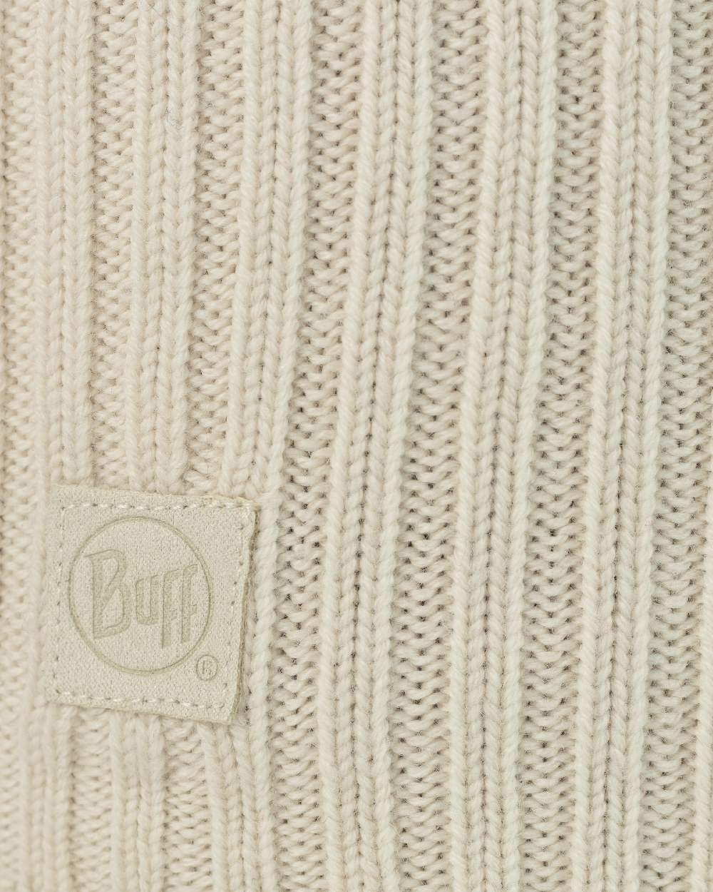 Ice Coloured Buff Norval Merino Wool Knitted Neck Warmer on white background 