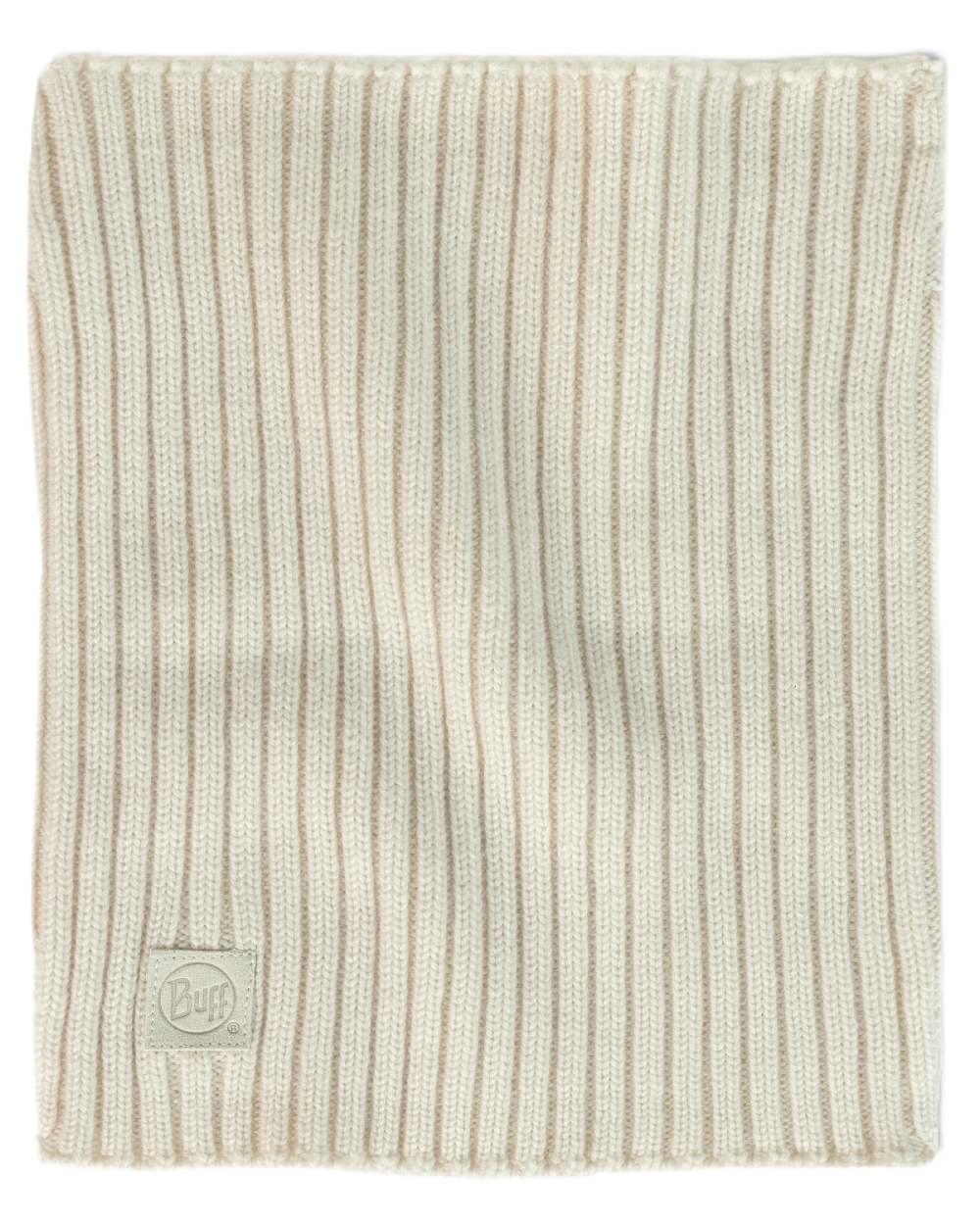Ice Coloured Buff Norval Merino Wool Knitted Neck Warmer on white background 