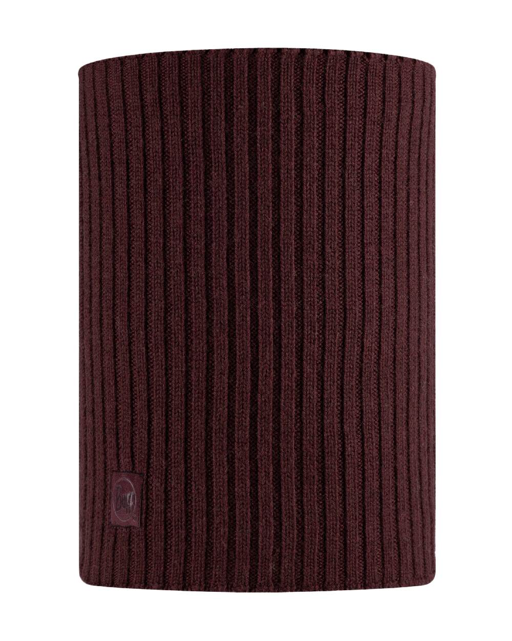 Maroon coloured Buff Norval Merino Wool Knitted Neck Warmer on white background 