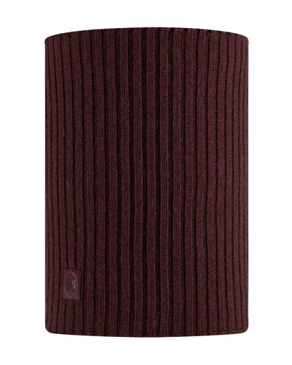 Maroon coloured Buff Norval Merino Wool Knitted Neck Warmer on white background 