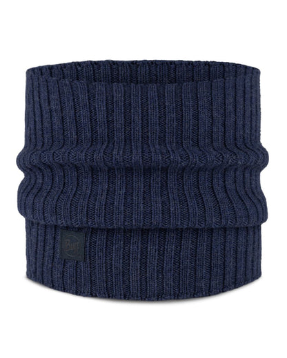 Midnight Blue coloured Buff Norval Merino Wool Knitted Neck Warmer on white background 