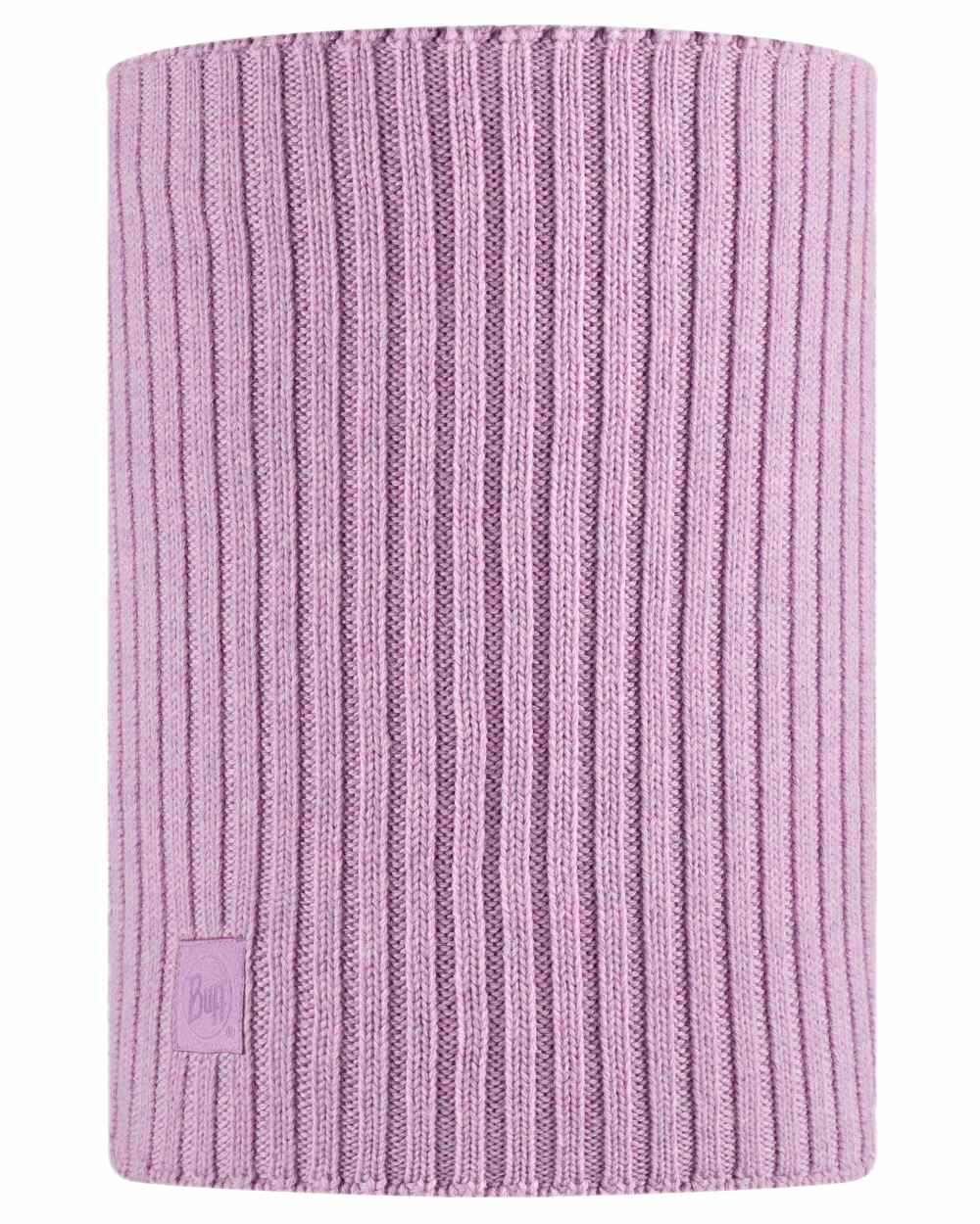 Pansy Coloured Buff Norval Merino Wool Knitted Neck Warmer on white background 
