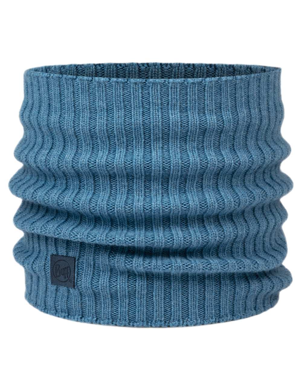 Water Coloured Buff Norval Merino Wool Knitted Neck Warmer on white background 