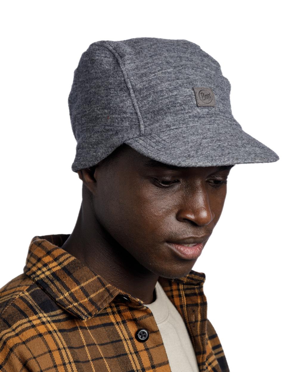 Grey Coloured Buff Pack Merino Fleece Cap on white background 
