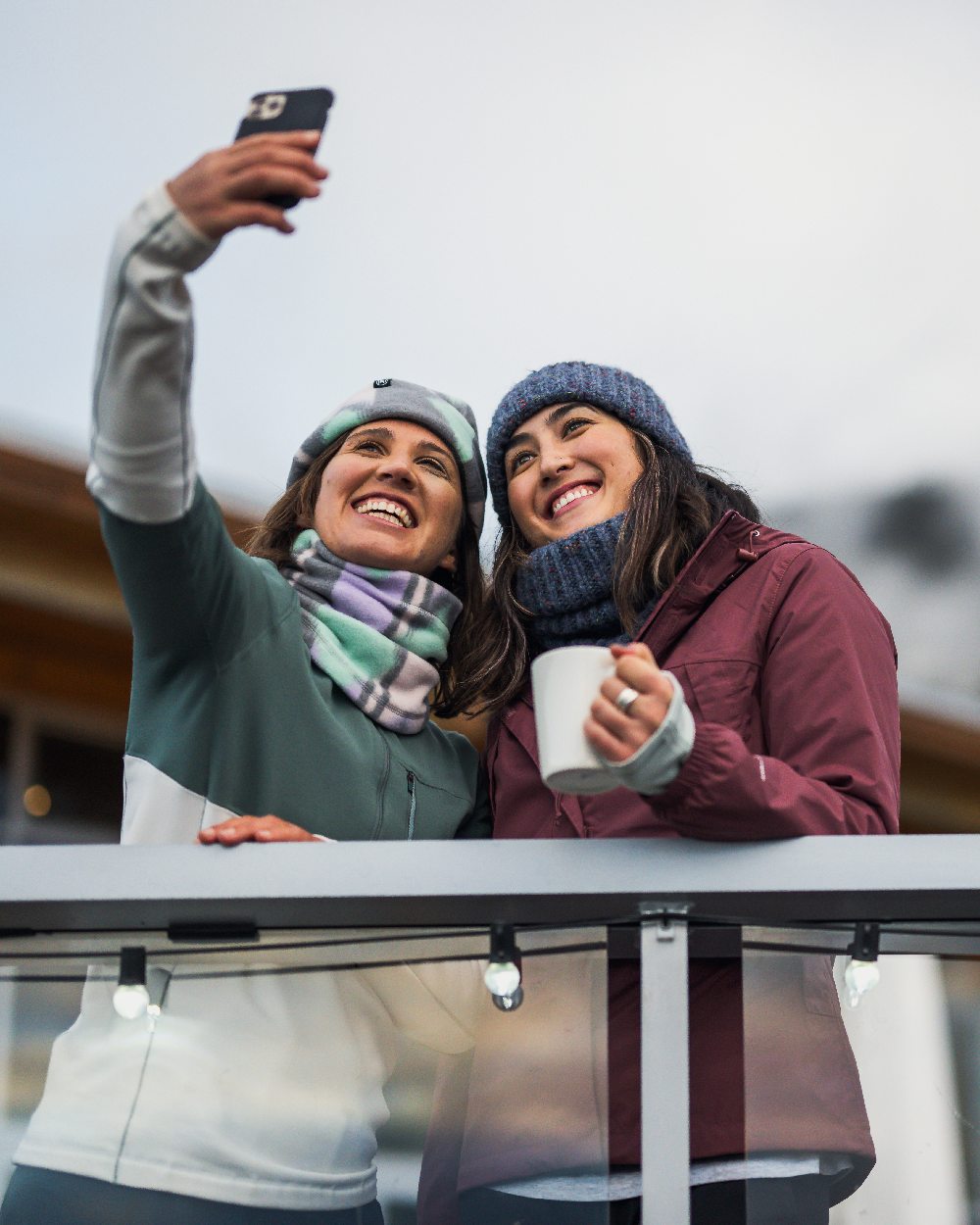 Cusha Multi Coloured Buff Polar Prints Beanie on balcony background 