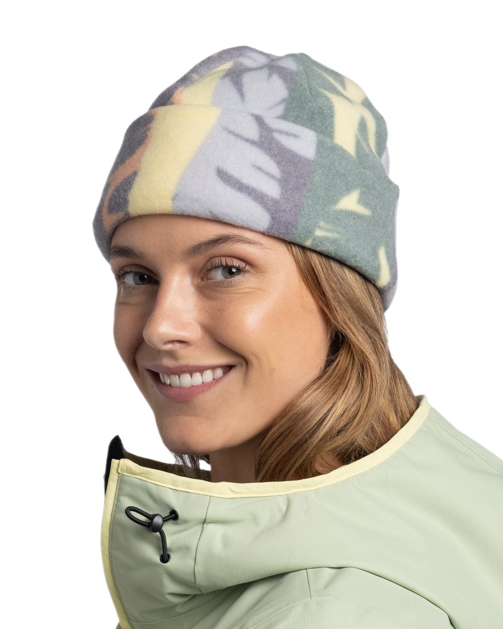 Simbo Multi Coloured Buff Polar Prints Beanie on white background 