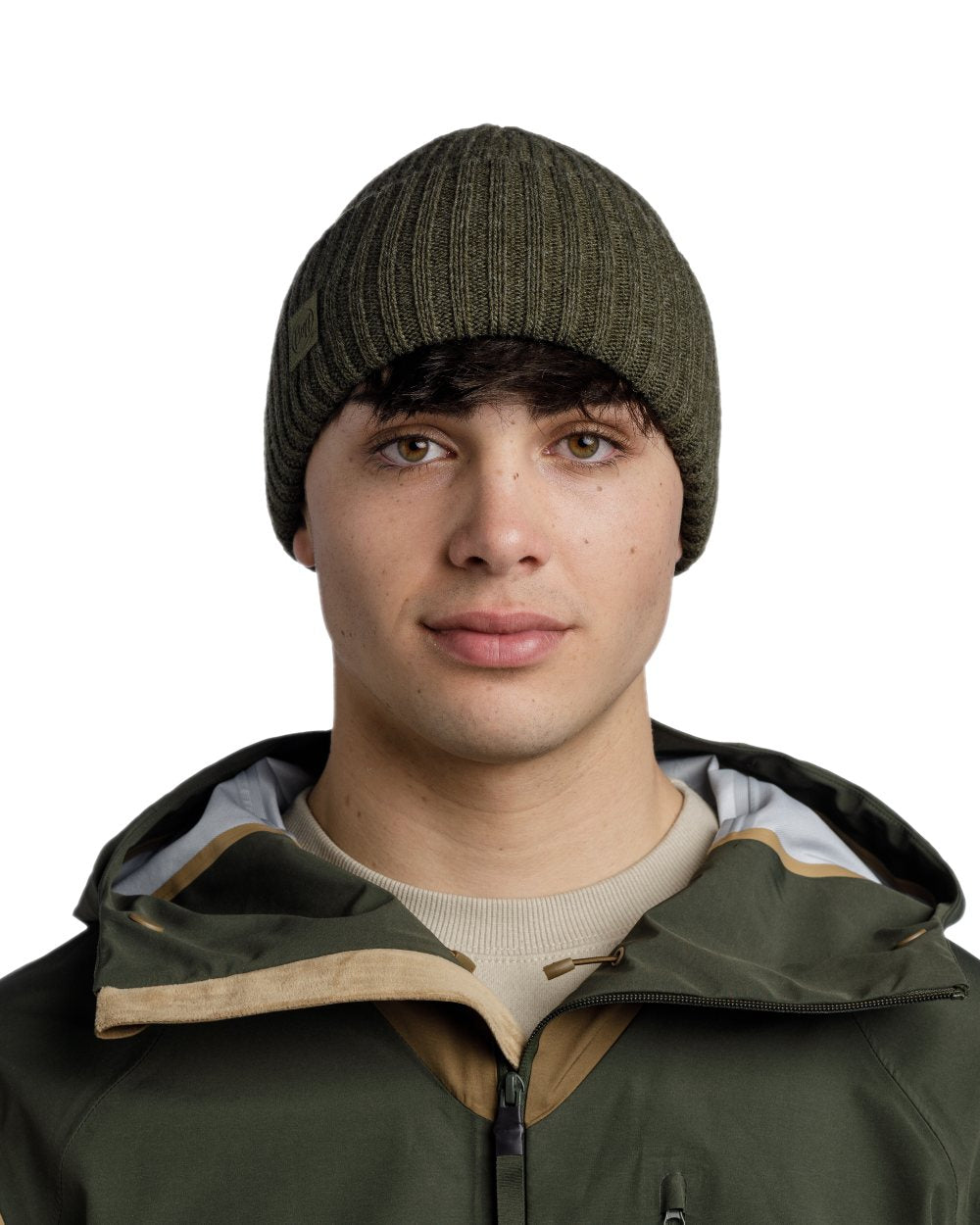 Silversage Coloured Buff Rutger Knitted Beanie on white background 