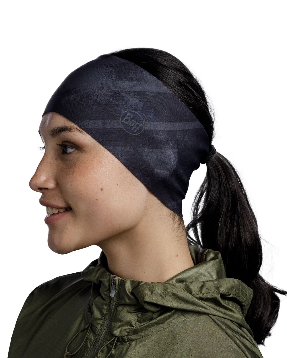 Grey Coloured Buff Tech Polar Headband on white background 