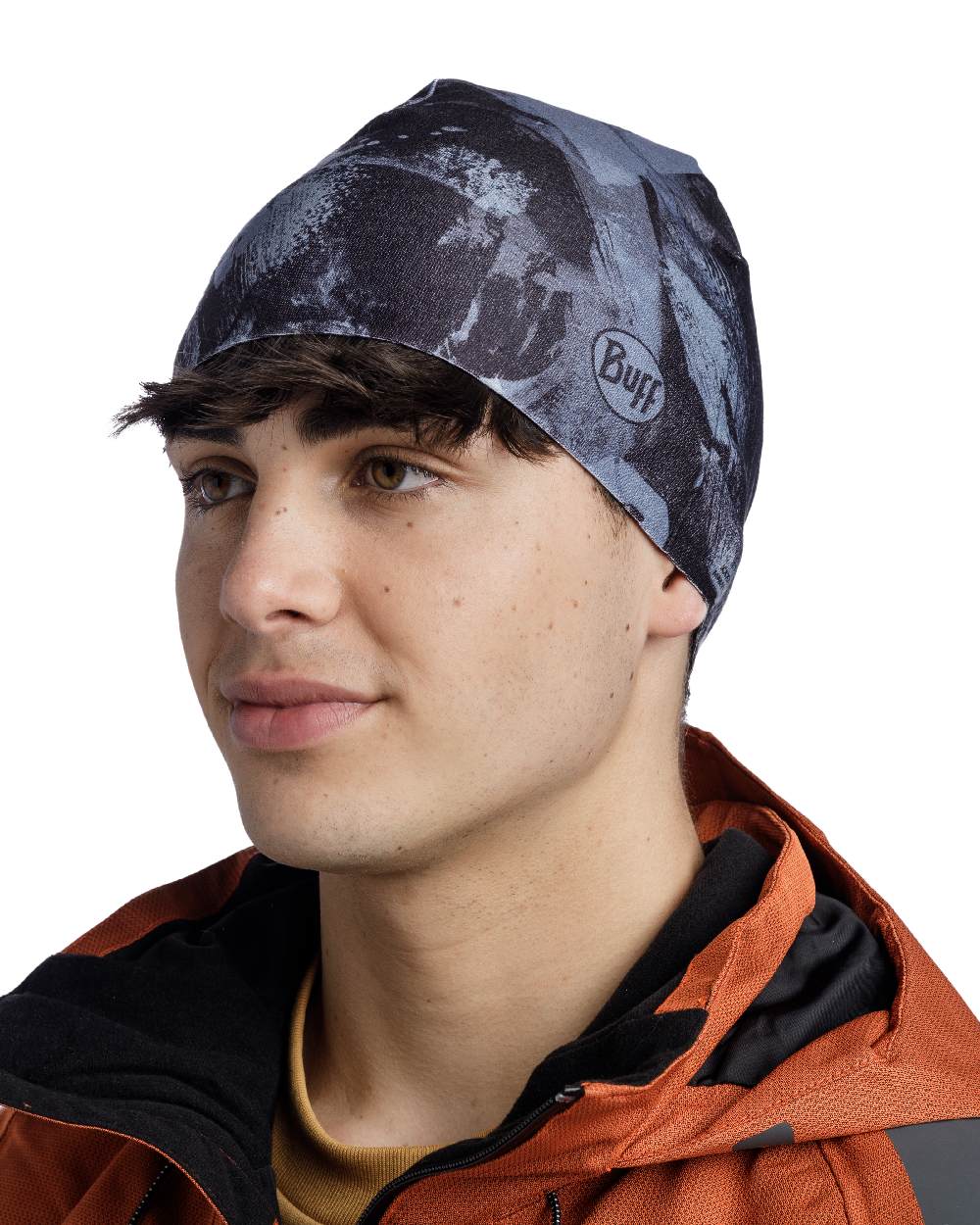 Graphite Coloured Buff Thermonet Beanie on white background 