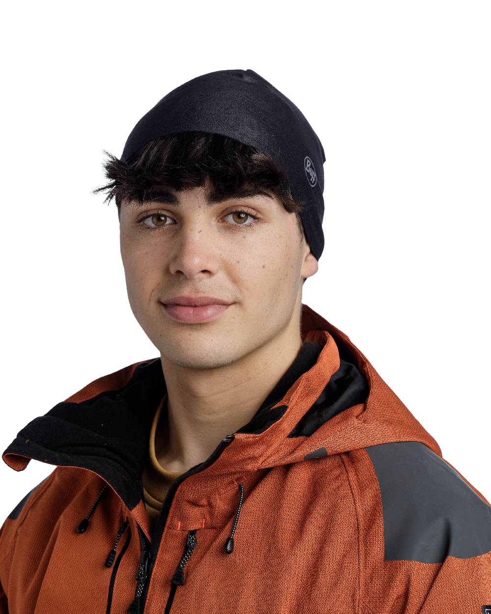 Black Coloured Buff Thermonet Beanie on white background 