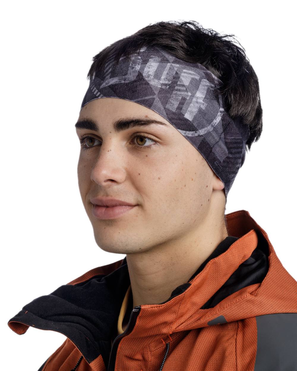 Micor Graphite Coloured Buff Thermonet Headband on white background 