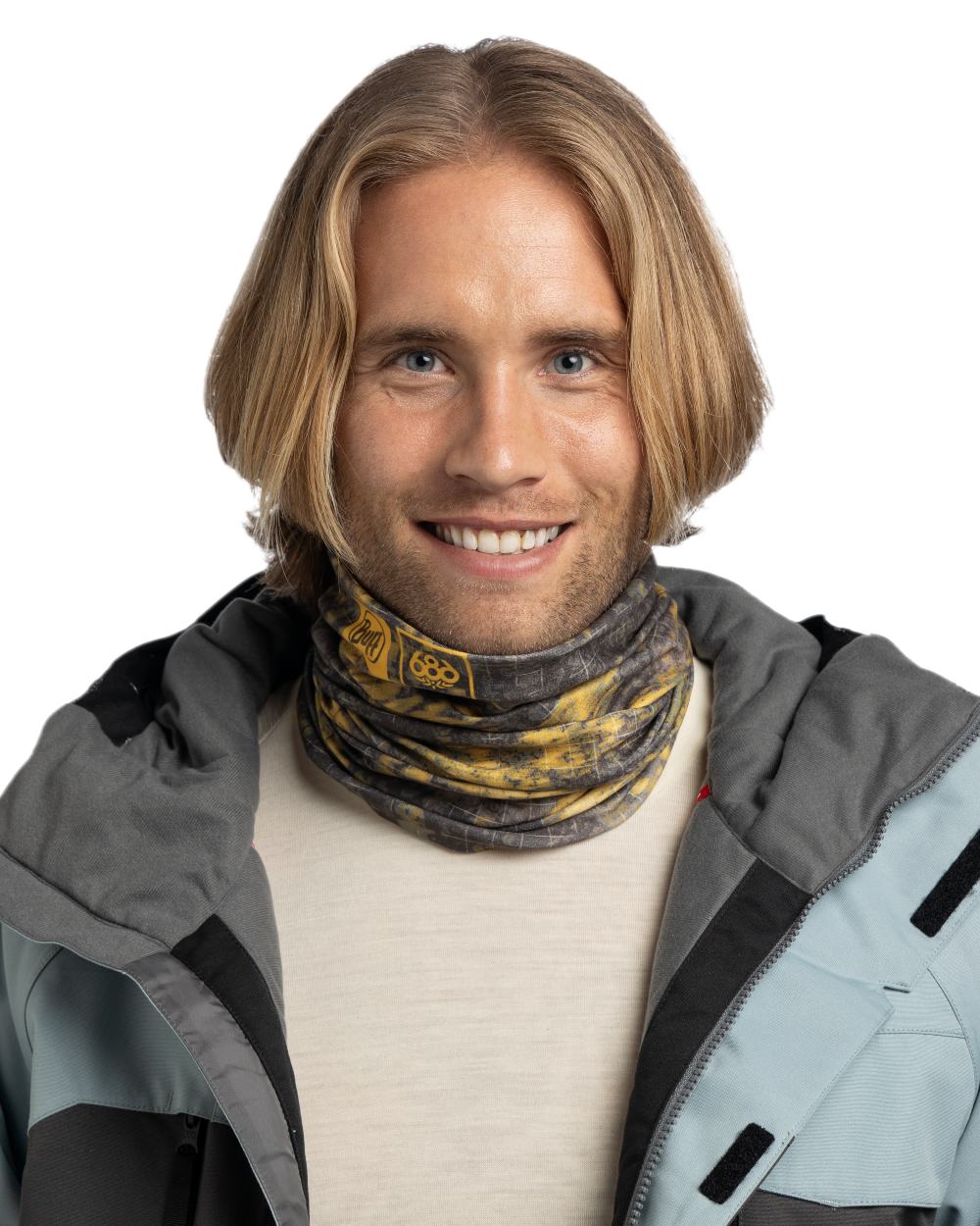 Sponge Moss Coloured Buff Thermonet Neckwear on white background 