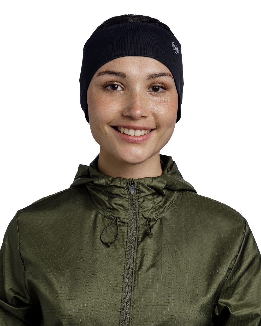 Black Coloured Buff Windproof Headband on white background 