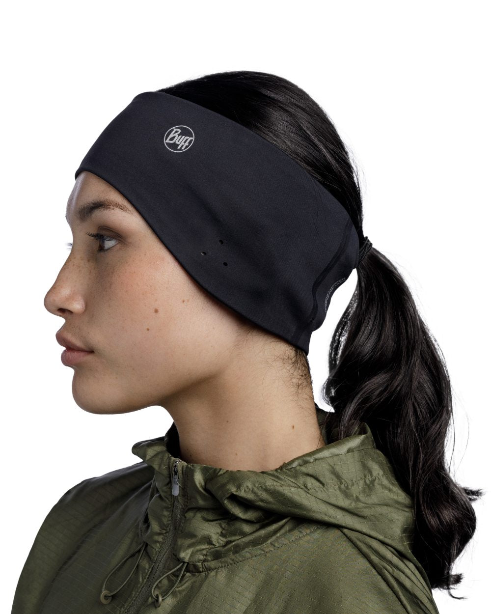 Black Coloured Buff Windproof Headband on white background 