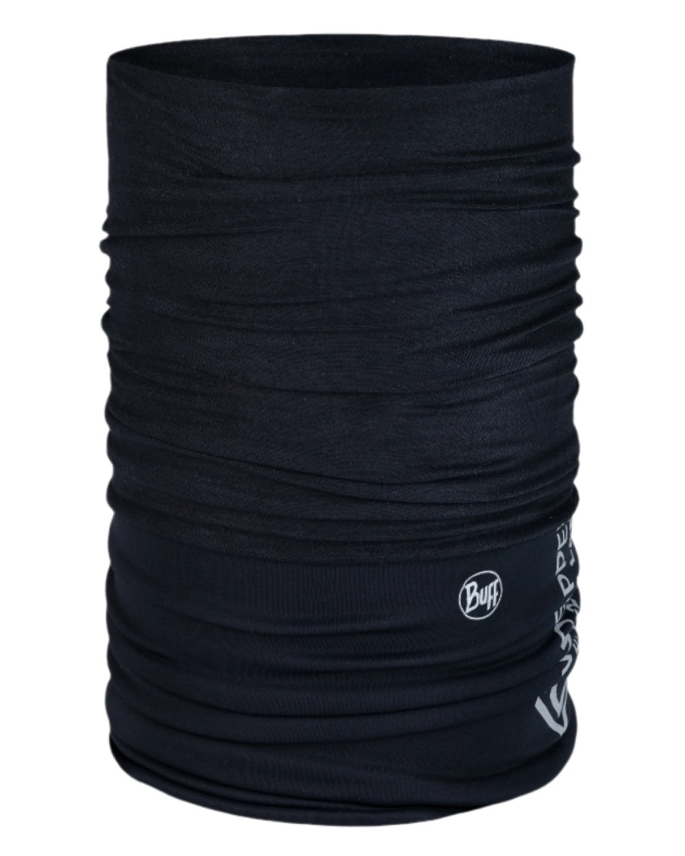 Solid Black Coloured Buff Windproof Neckwear on white background 