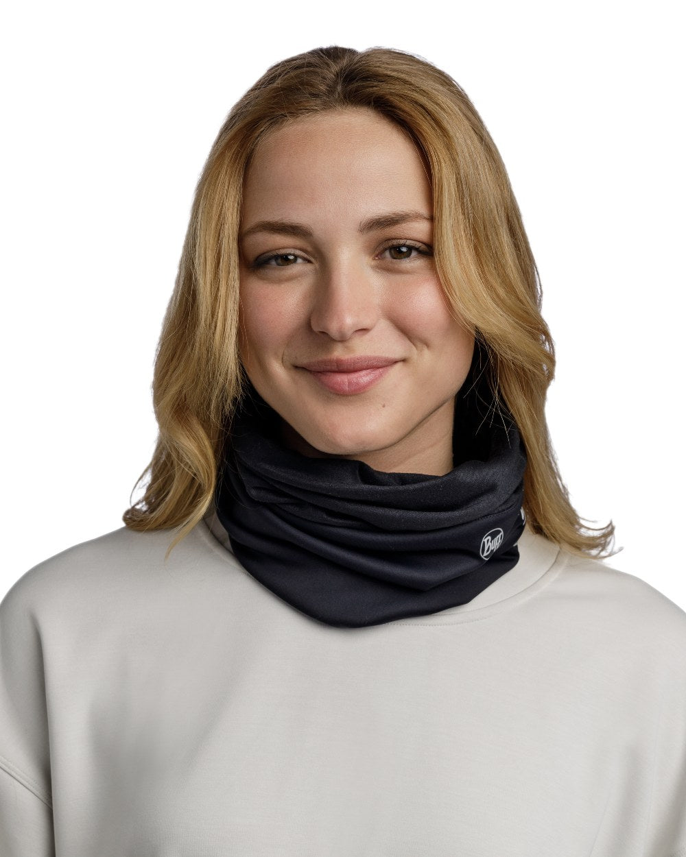 Solid Black Coloured Buff Windproof Neckwear on white background 