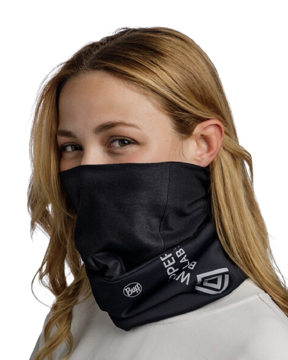 Solid Black Coloured Buff Windproof Neckwear on white background 