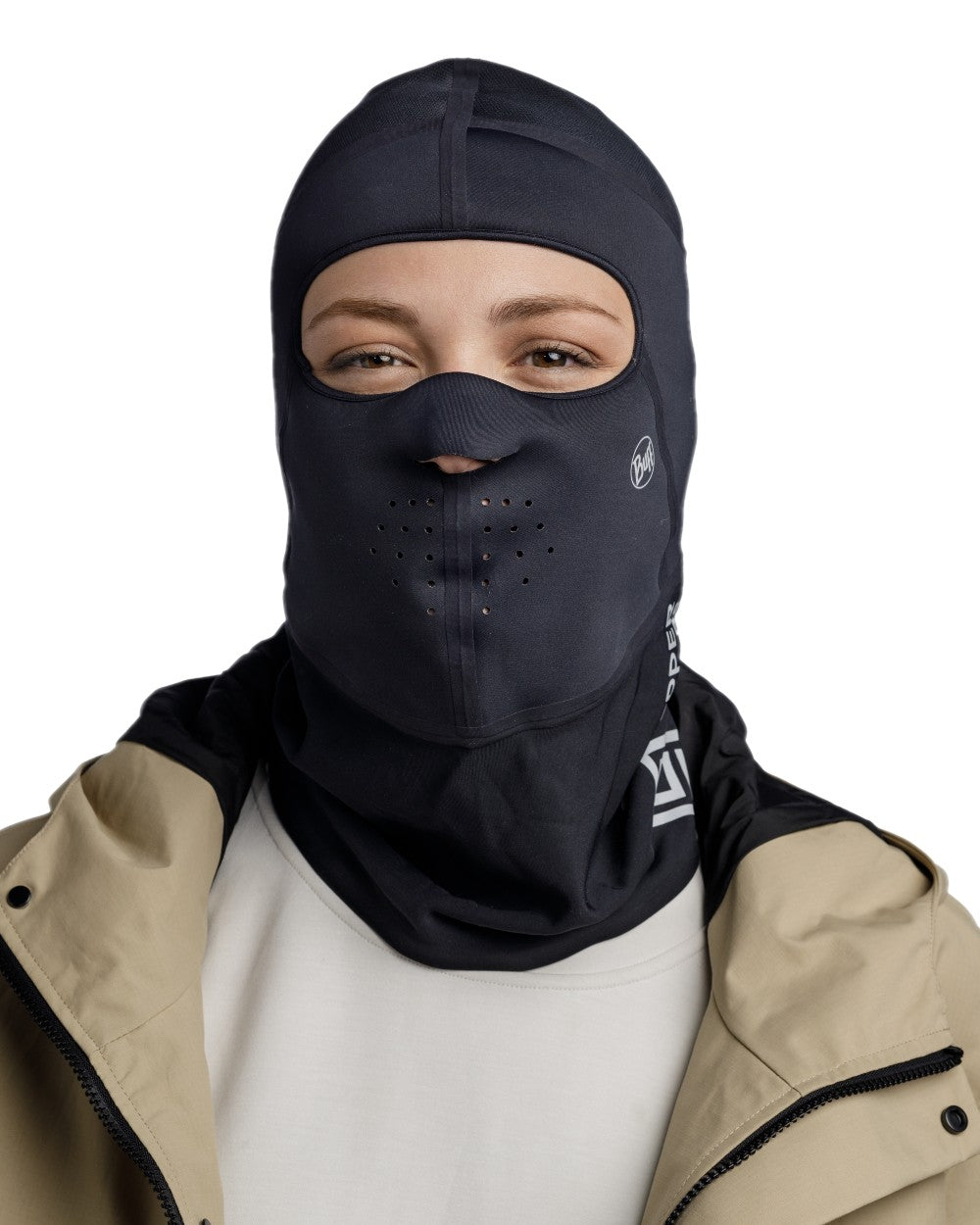 Black Coloured Buff Windproof Solid Balaclava on white background 