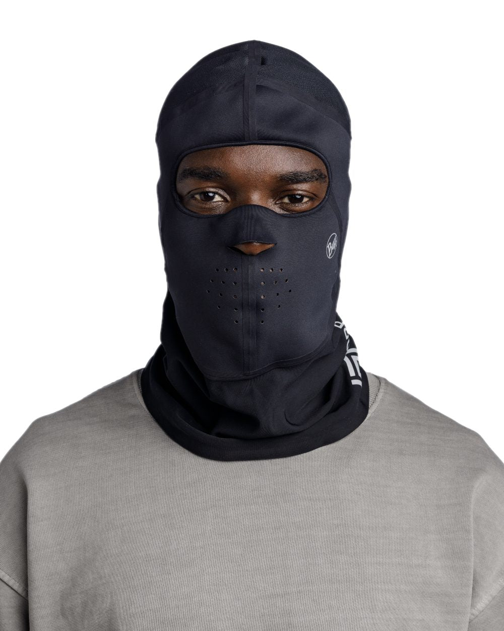 Black Coloured Buff Windproof Solid Balaclava on white background 