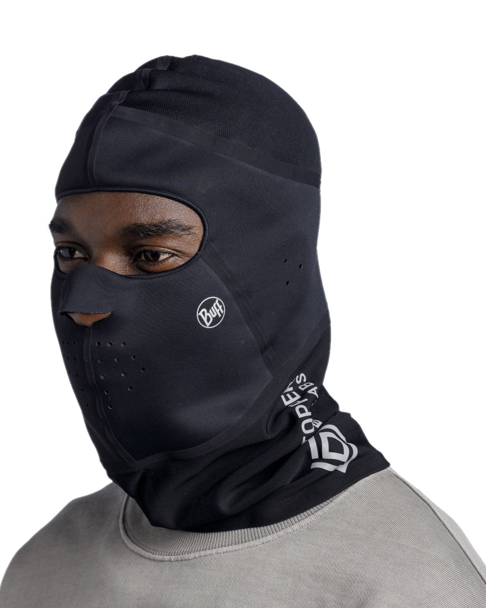 Black Coloured Buff Windproof Solid Balaclava on white background 