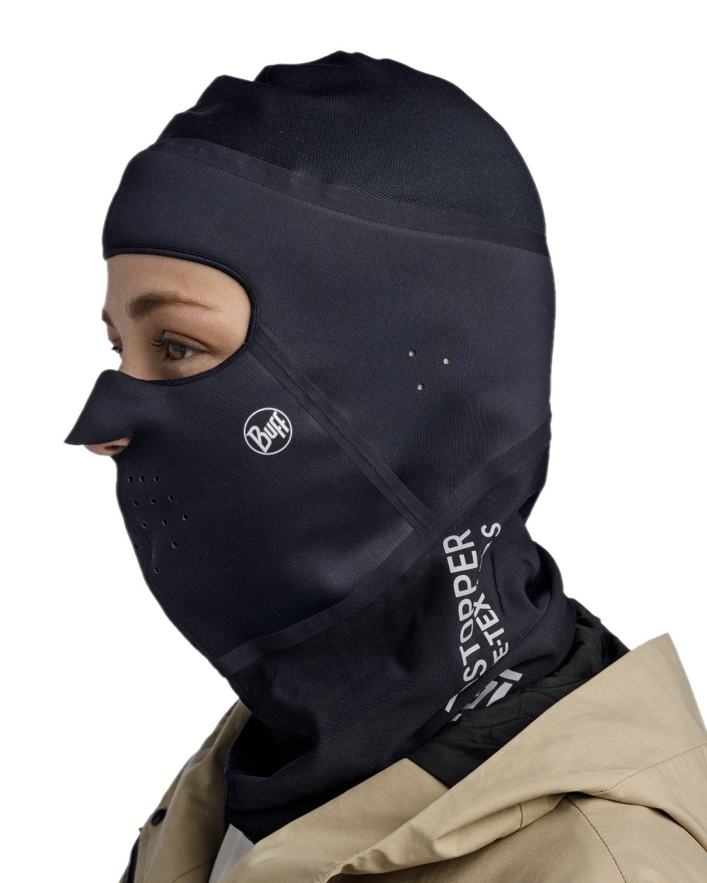 Black Coloured Buff Windproof Solid Balaclava on white background 