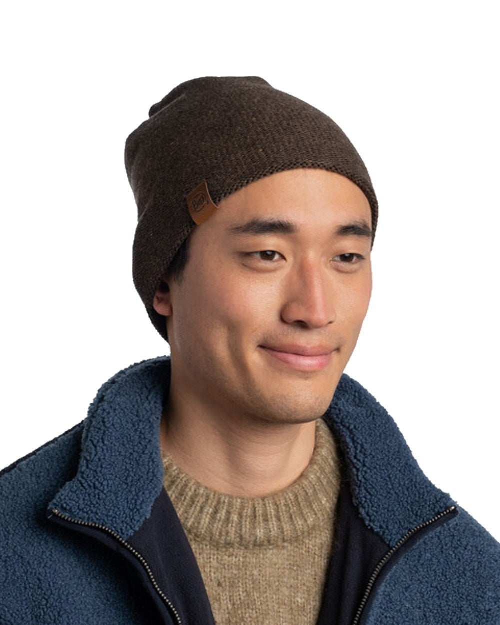 Buff Knitted &amp; Polar Beanie in Bark 