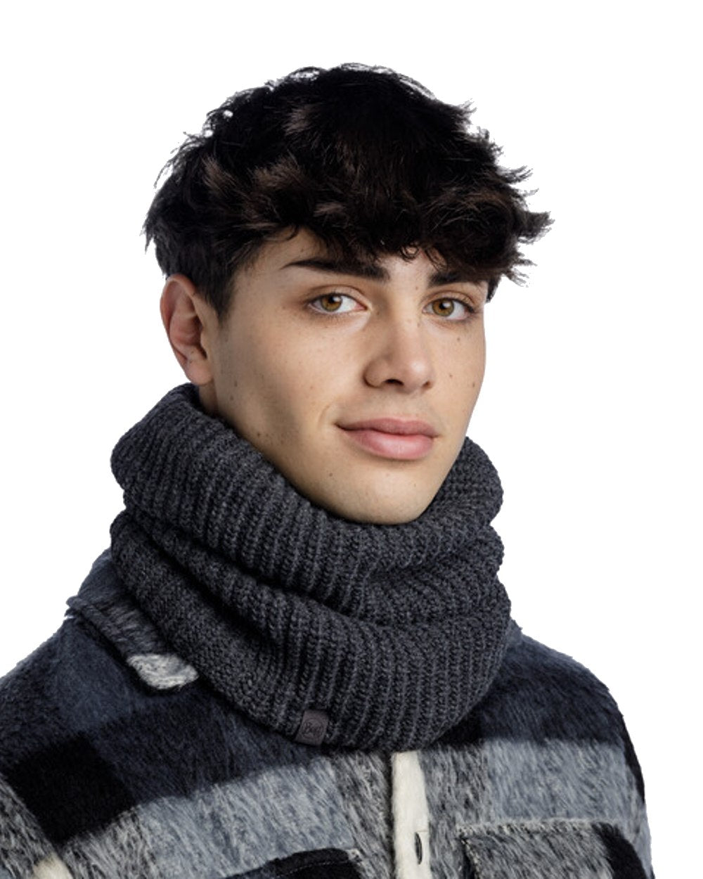 Buff Knitted &amp; Polar Neck Warmer in Graphite 