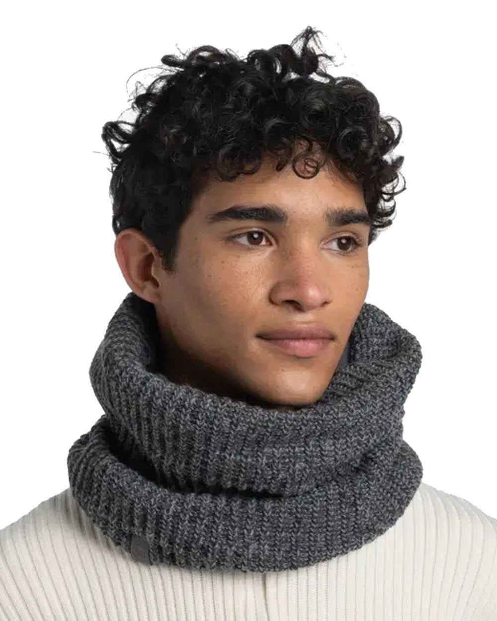 Buff Knitted &amp; Polar Neck Warmer in Grey Melange 