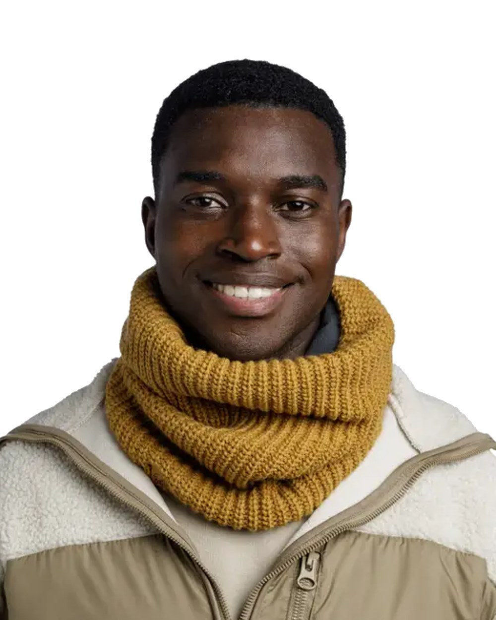 Buff Knitted &amp; Polar Neck Warmer in Ocher 