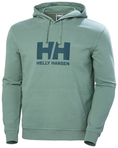 Cactus Coloured Helly Hansen Mens Logo Hoodie On A White Background 