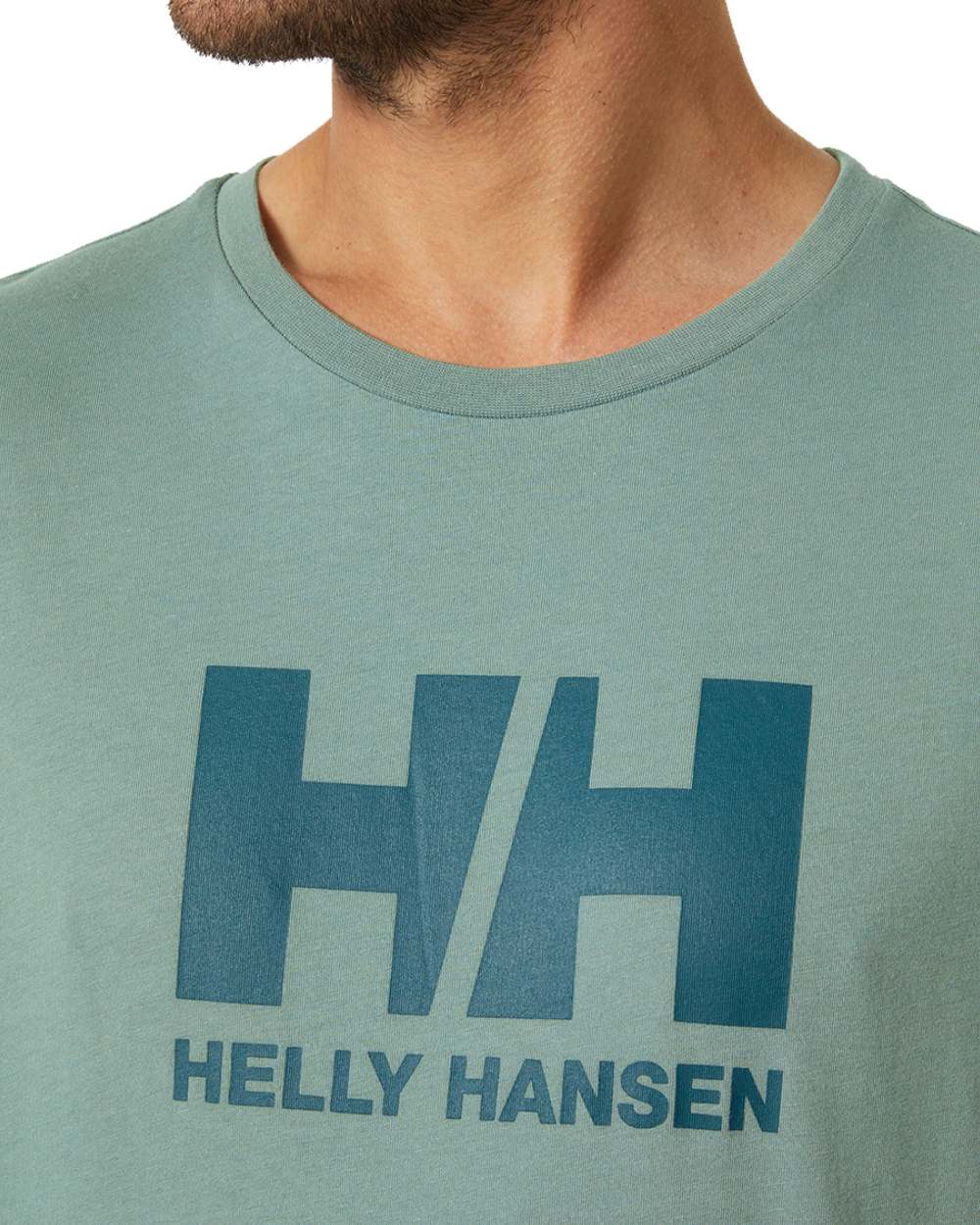 Cactus Coloured Helly Hansen Mens Logo T-Shirt On A White Background 