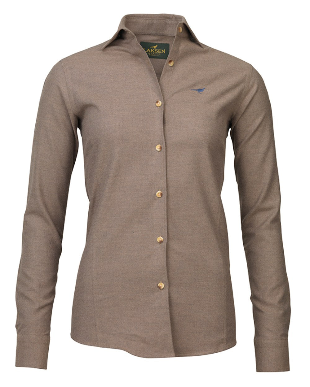 Camel Coloured Laksen Carrie Brushed Cotton Shirt On A White Background