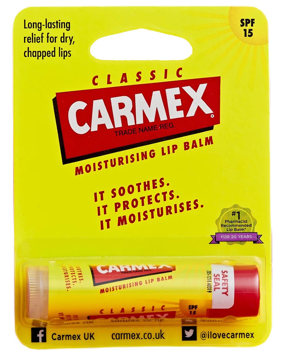 Carmex Original Stick Lip Balm on white background