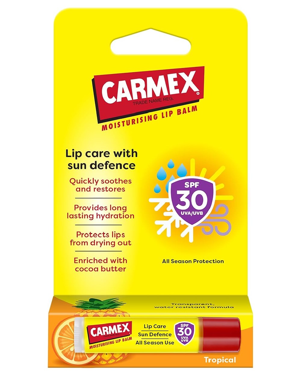 Carmex SPF30 Tropical Stick on white background