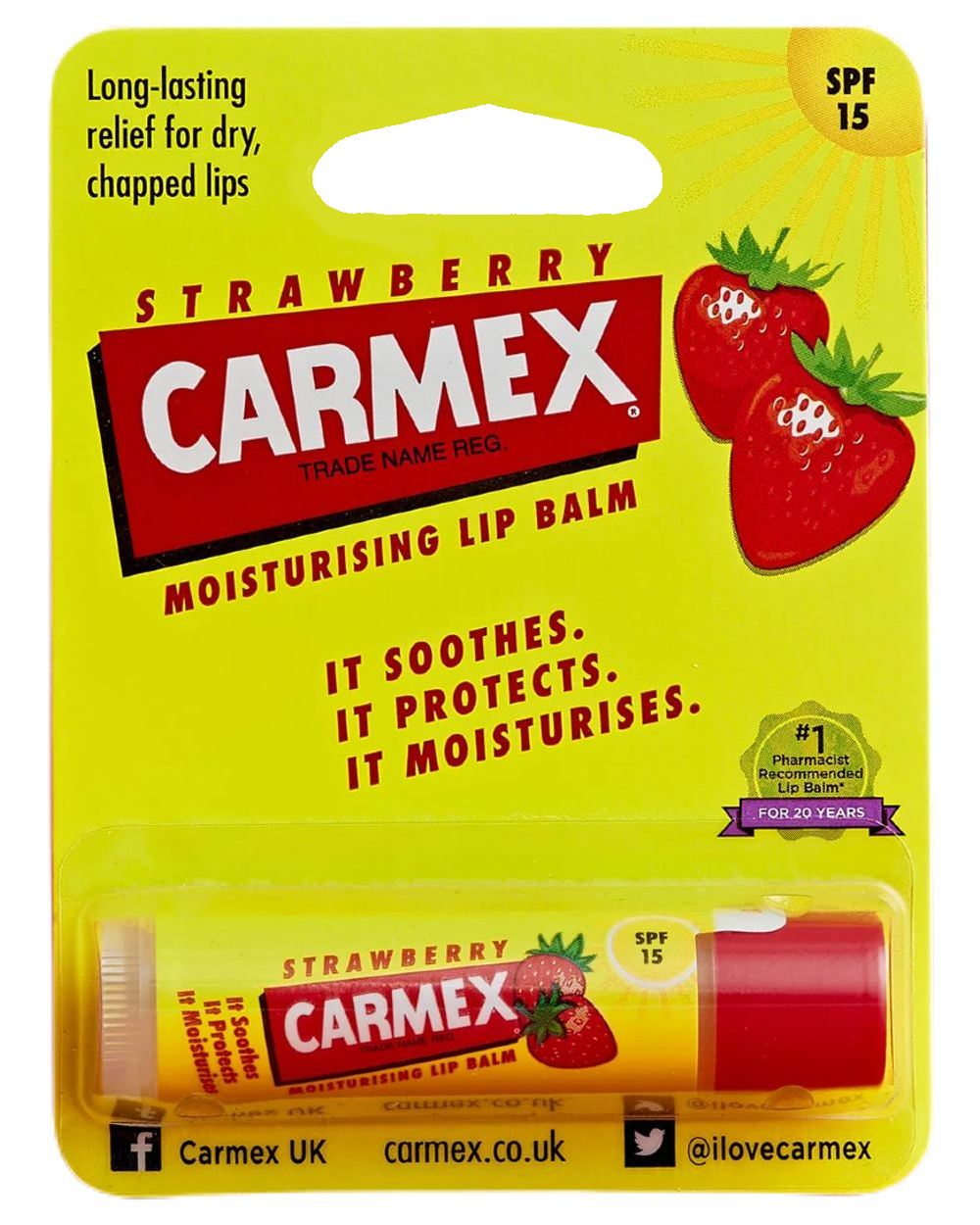 Carmex Strawberry Stick on white background