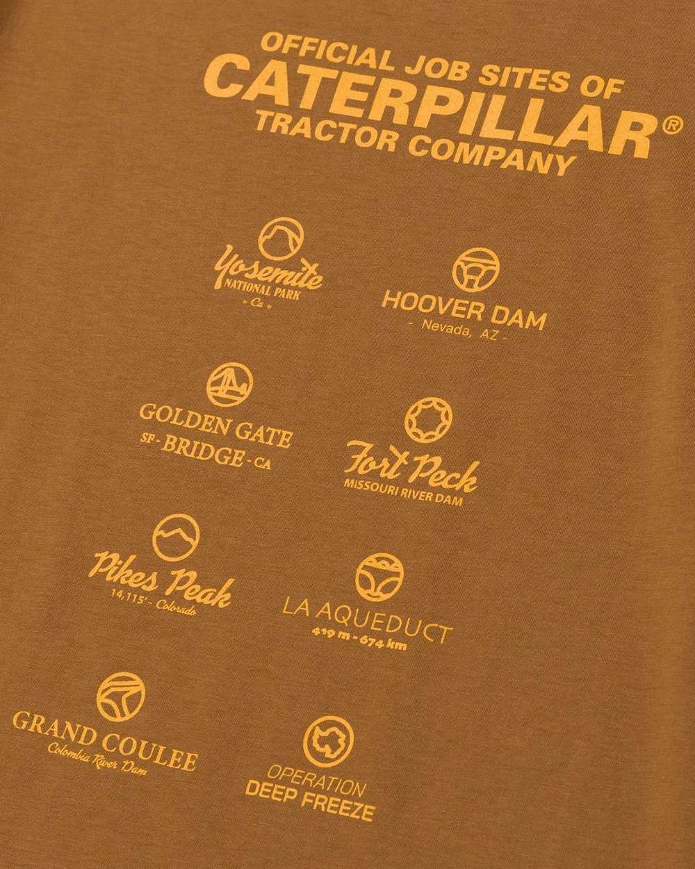 Bronze Coloured Caterpillar Mens Graphic Tee on white background
