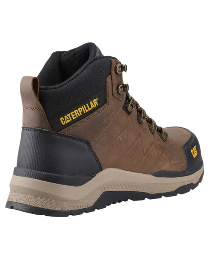 Brown Coloured Caterpillar Mens Inductor Leather Mid Safety Boots on white background 