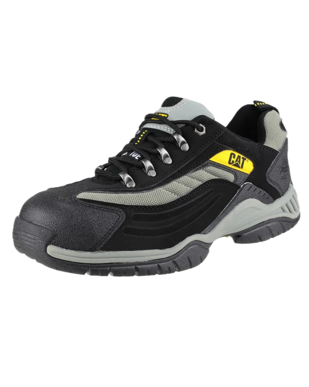 Black Grey Coloured Caterpillar Mens Moor Safety Trainer on white background 