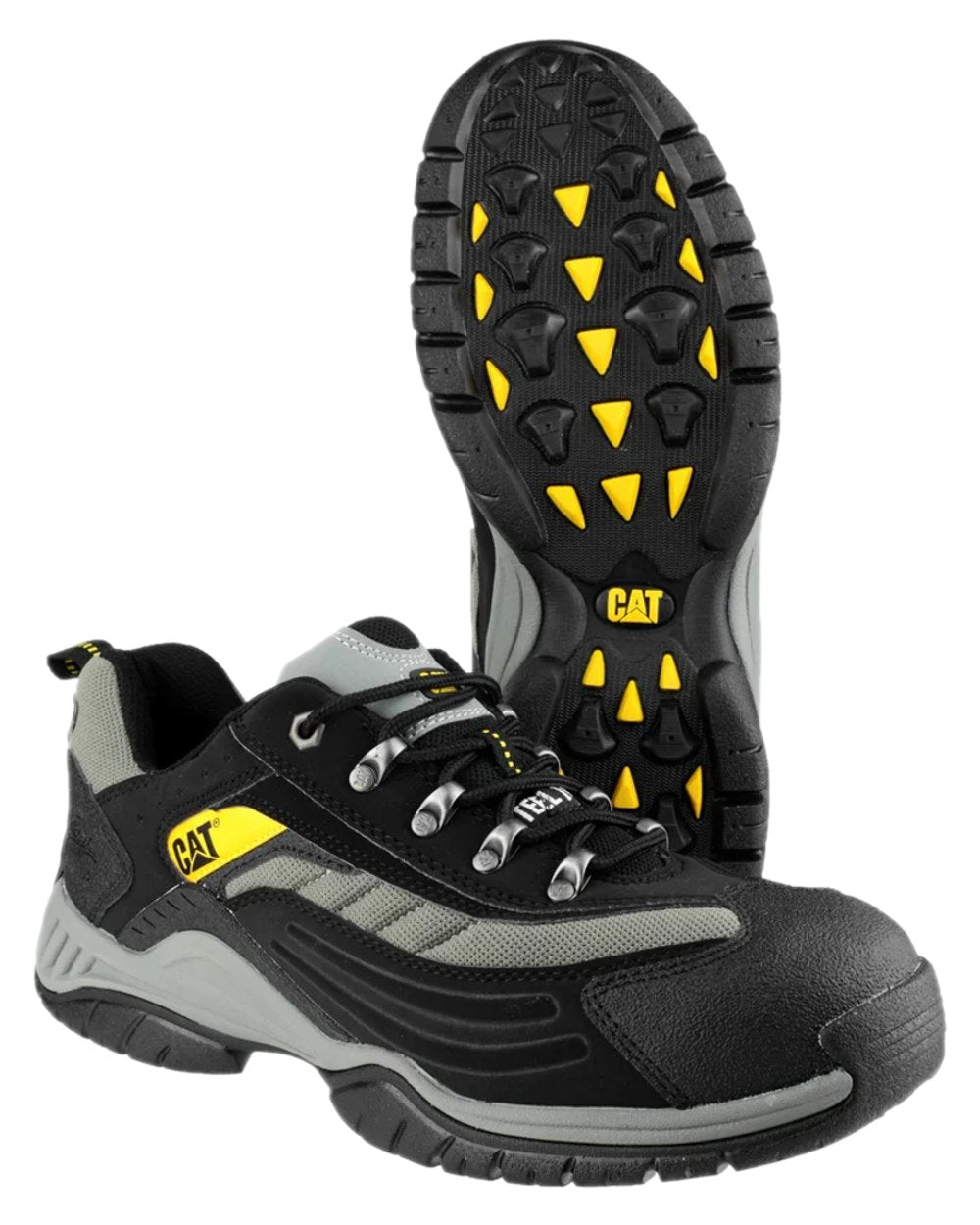 Black Grey Coloured Caterpillar Mens Moor Safety Trainer on white background 