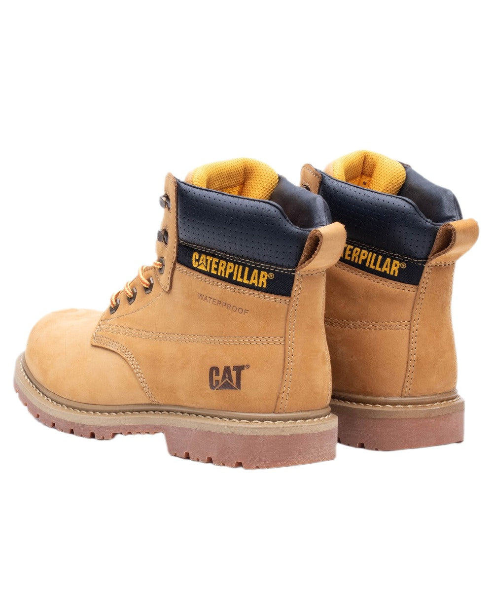 Honey Coloured Caterpillar Mens Silva Lace Up Occupational Work Boots on white background 