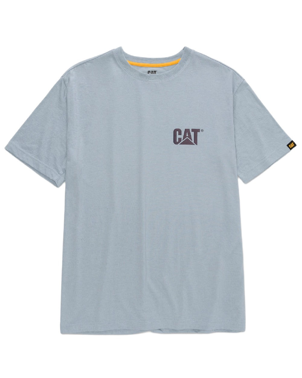 Blue Fog Heather Coloured Caterpillar Trademark Tee on white background 