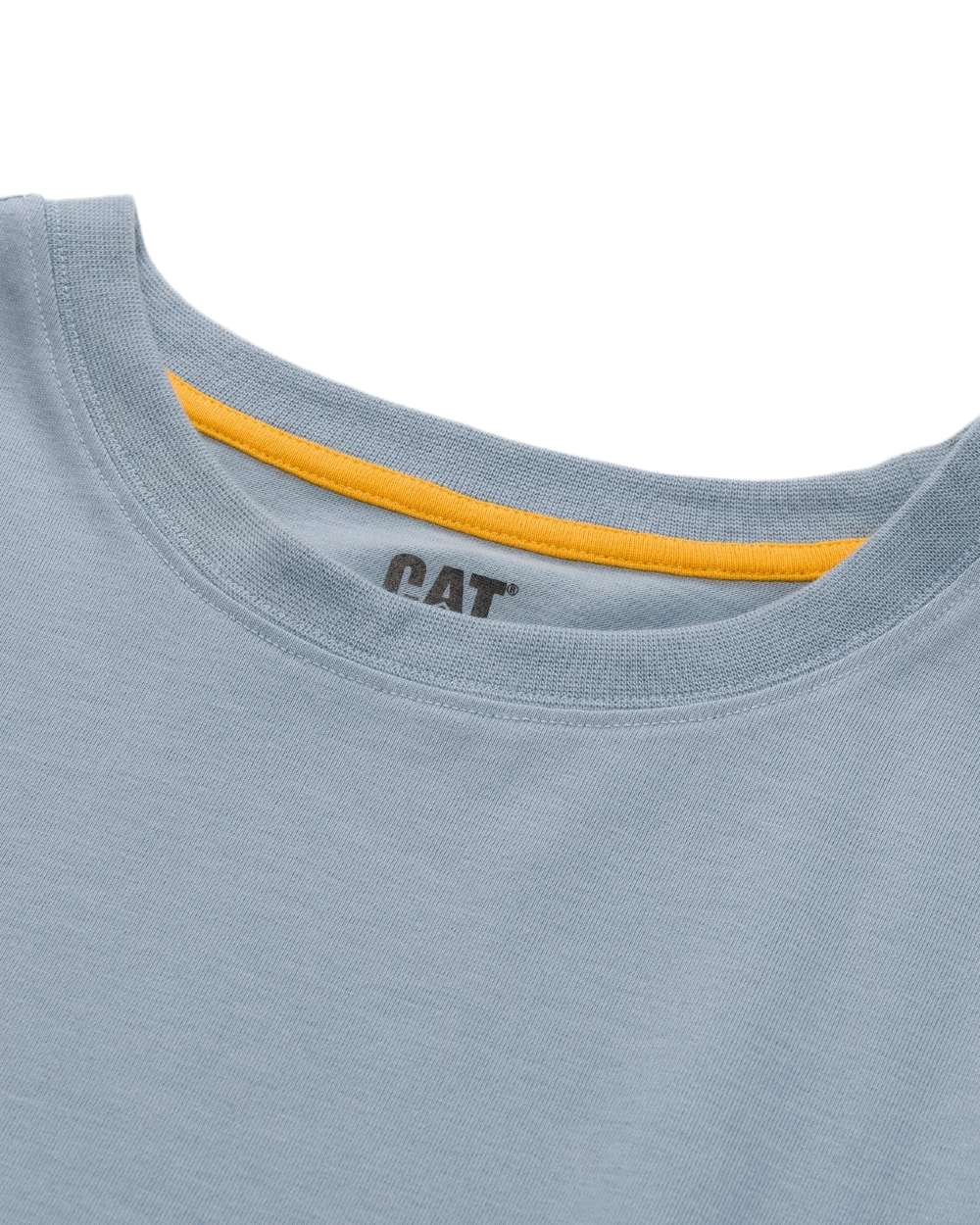 Blue Fog Heather Coloured Caterpillar Trademark Tee on white background 